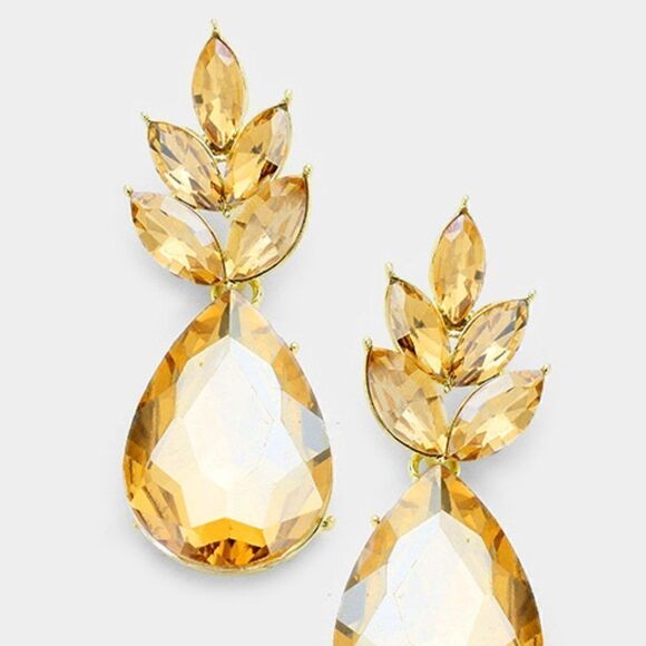 Marquise Topaz Crystal Cluster Teardrop Earrings - Picture 2 of 5